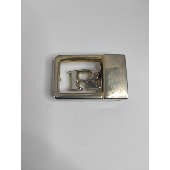 Other - Vintage Two Tone Metal Letter R Initial Monogram Belt Buckle Silver Gold‎ Tone